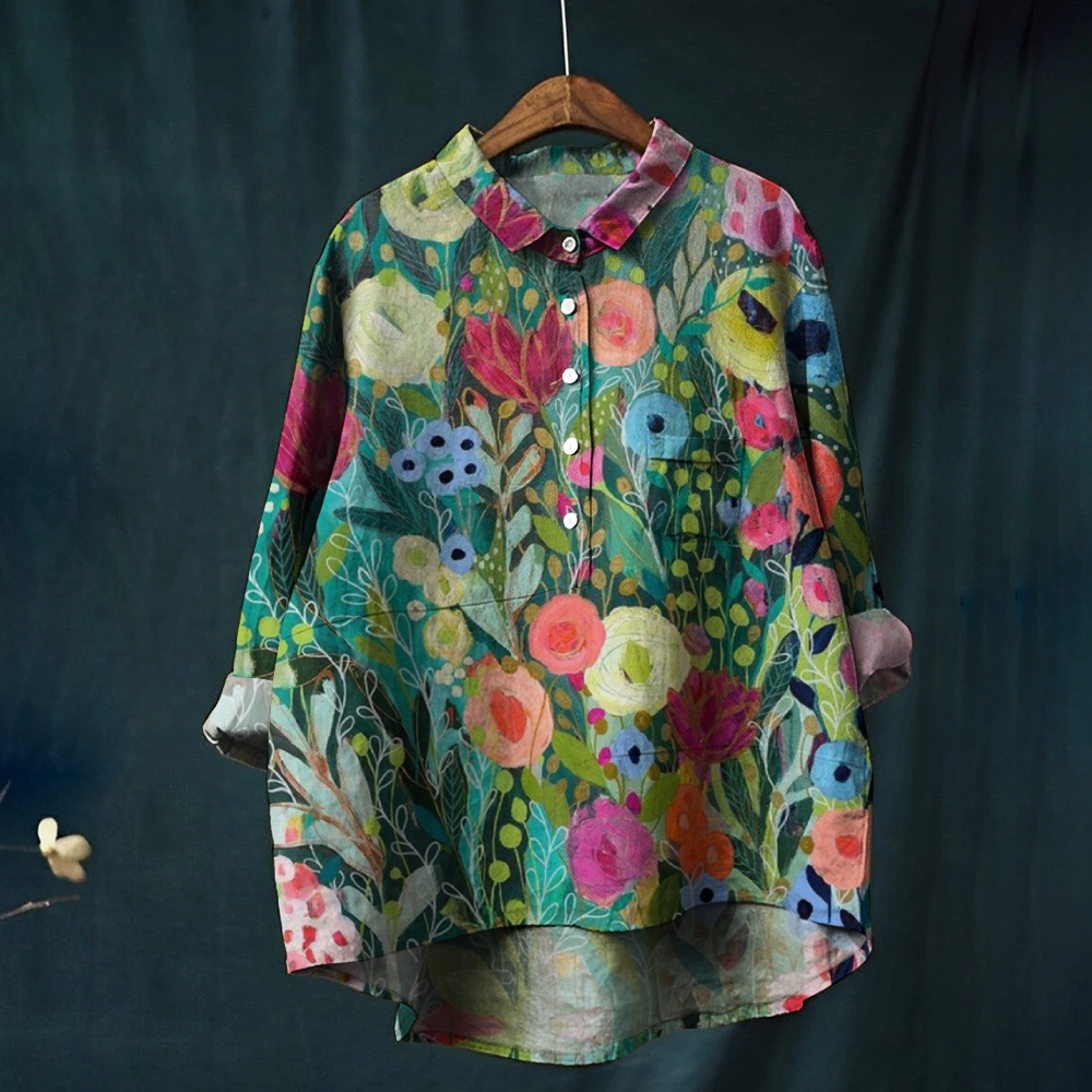 Women's Print Casual Cotton And Linen Shirt
