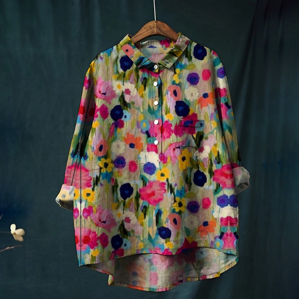 Women's Multi-color Print Casual Cotton And Linen Shirt