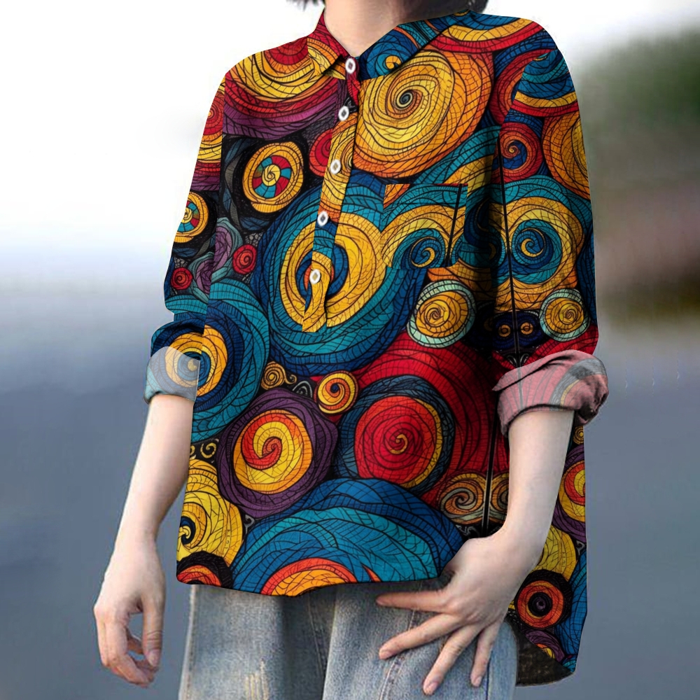 Women's Print Casual Cotton And Linen Shirt 2407002580