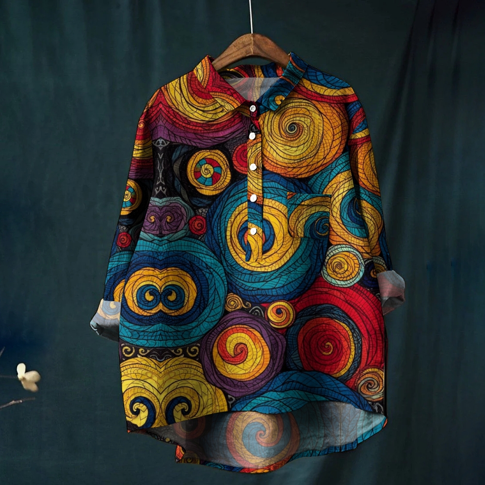 Women's Print Casual Cotton And Linen Shirt 2407002580