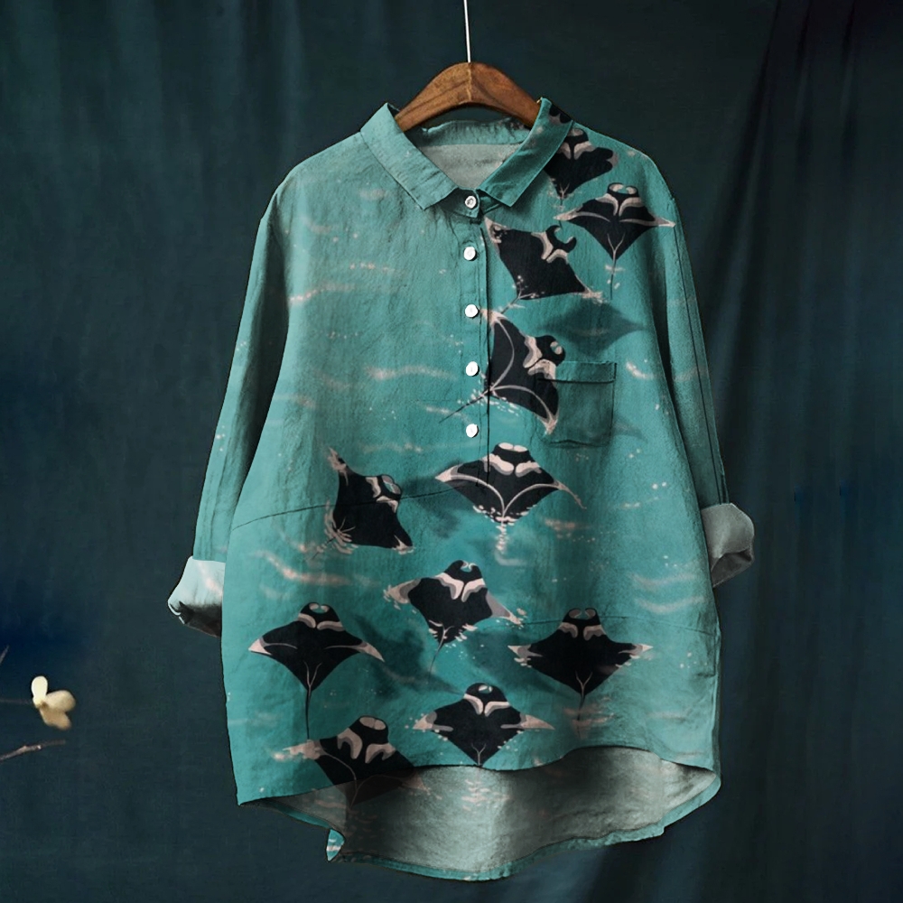 Women's Print Casual Cotton And Linen Shirt 2407002739
