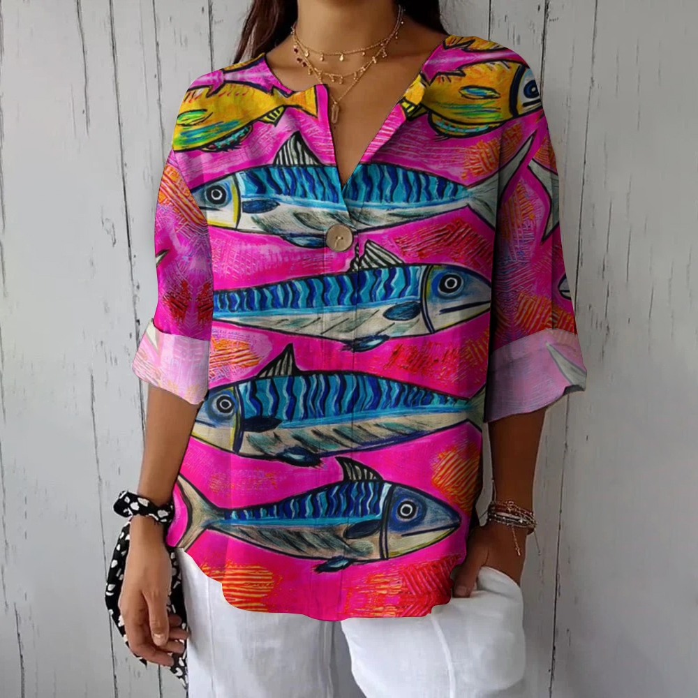 Women's Fish Print Casual Shirt