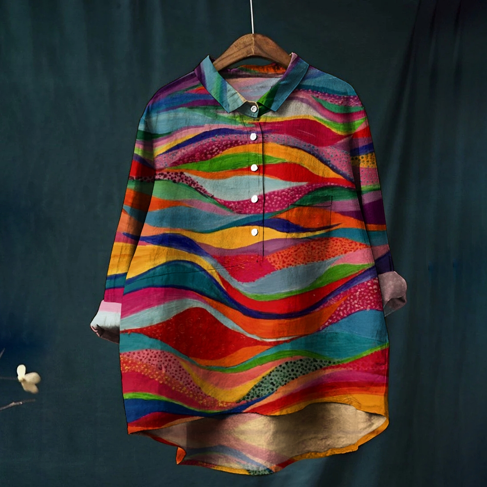 Women's Abstract Print Casual Linen Shirt