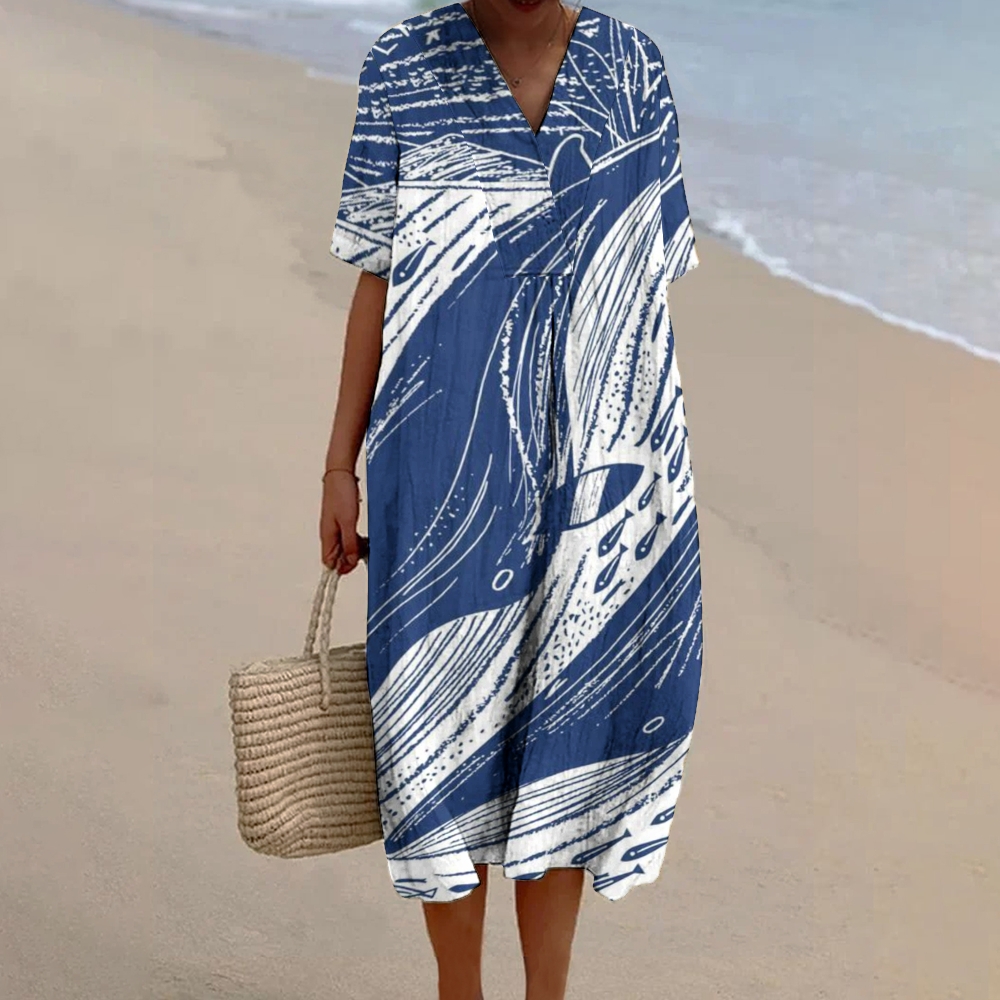 Women's Shark Print Flowy Linen Dress