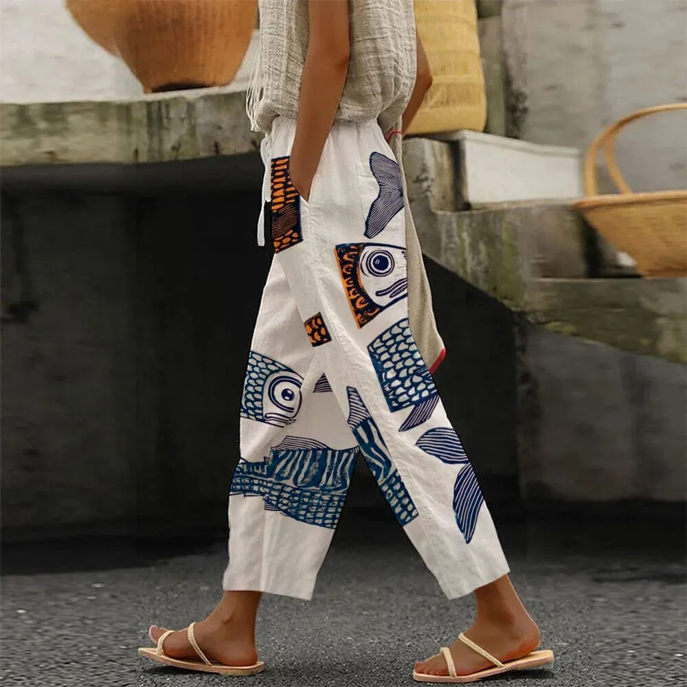 Women's Retro Fish Print Flowy  Dress