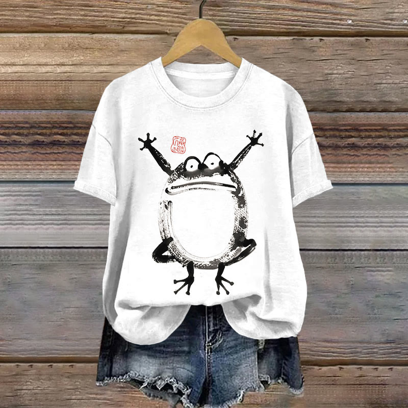 Cotton Japanese Retro Fat Silly Frog Print T-shirt