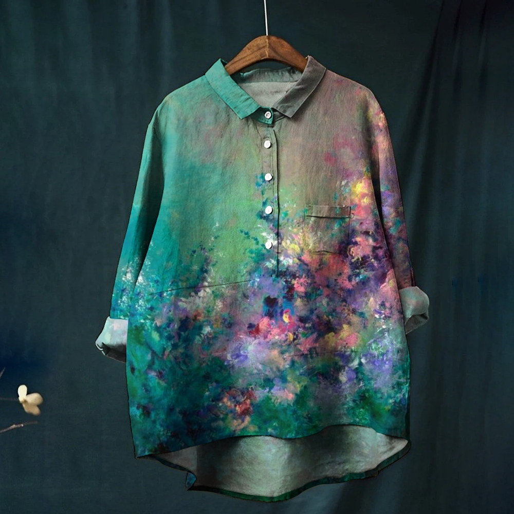 Women's Vintage Flower Art Print Casual Shirt