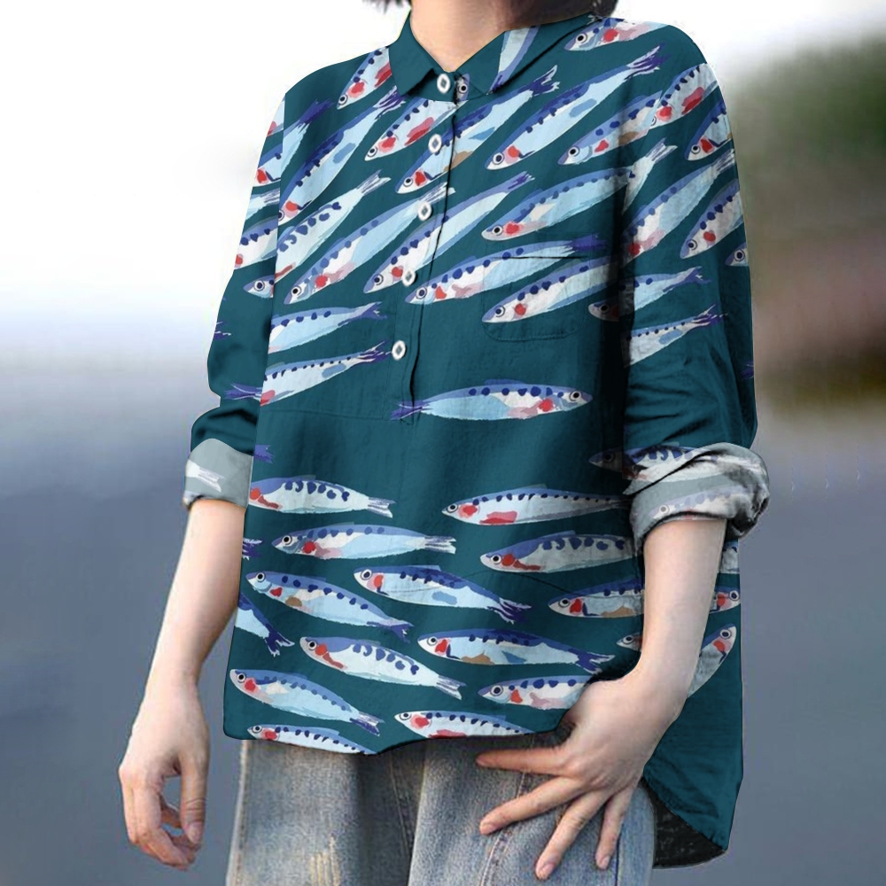 Women's Sardines Print Casual Shirt