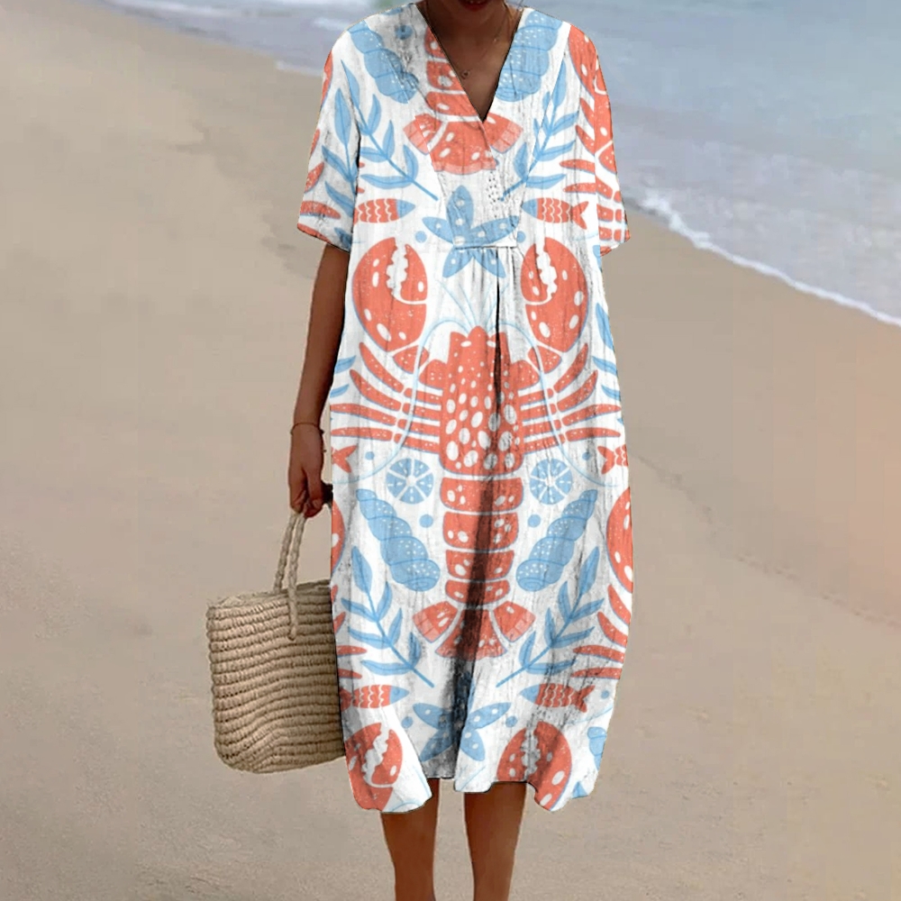Women's Print Flowy Linen Dress