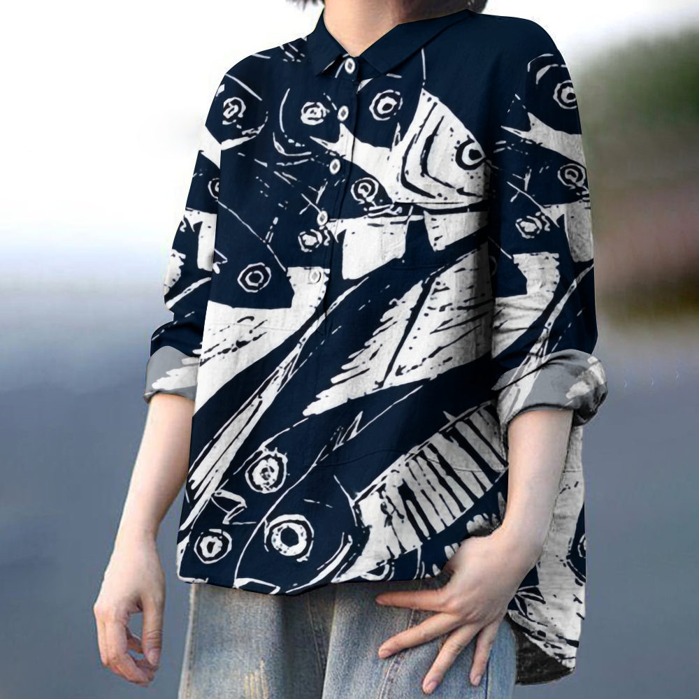 Women's Art Painting Fish Print Casual Shirt