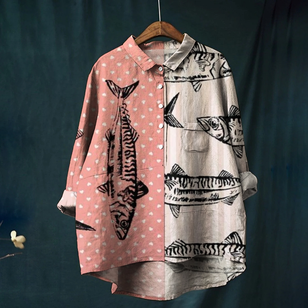 Women's Colorblock Fish Print Casual Shirt
