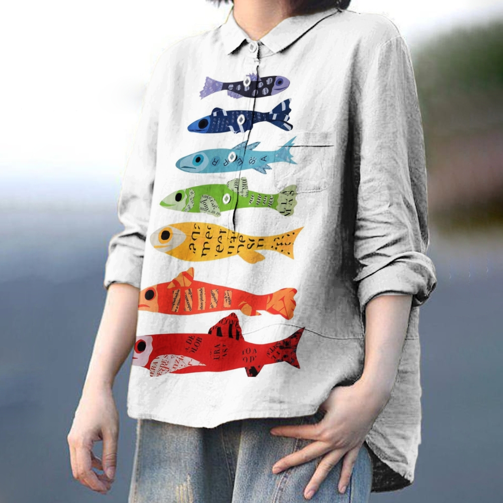 Women's Colorful Rainbow Fish Print Casual Shirt