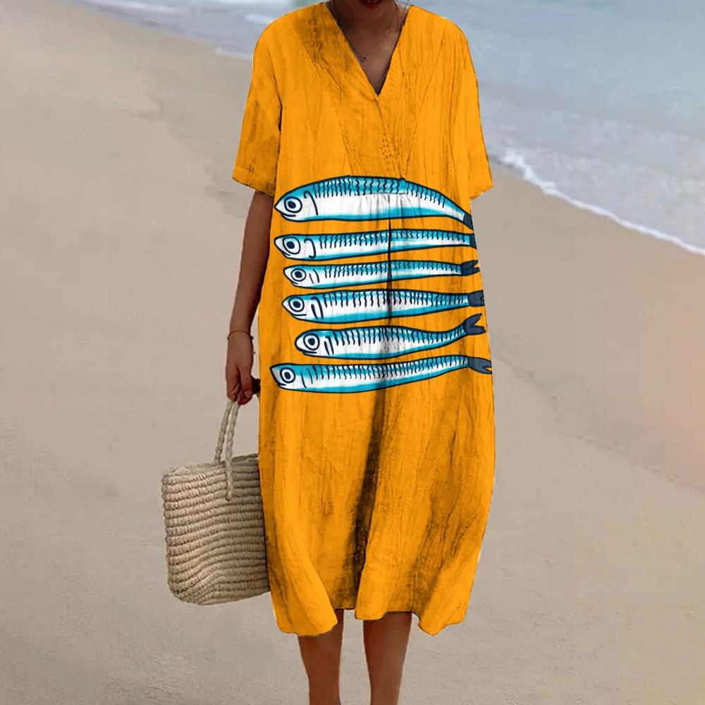 Women's Sardine Print Flowy Dress