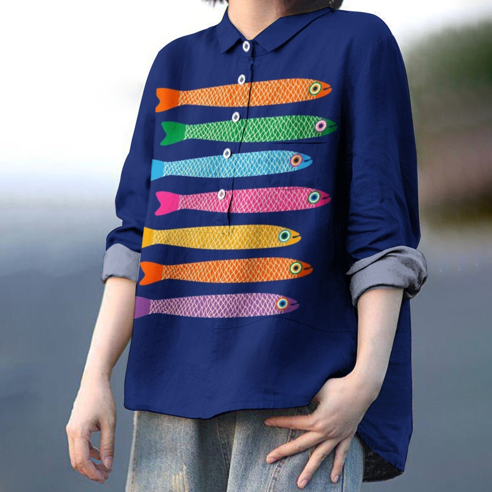 Women's Colorful Fish Print Casual Shirt