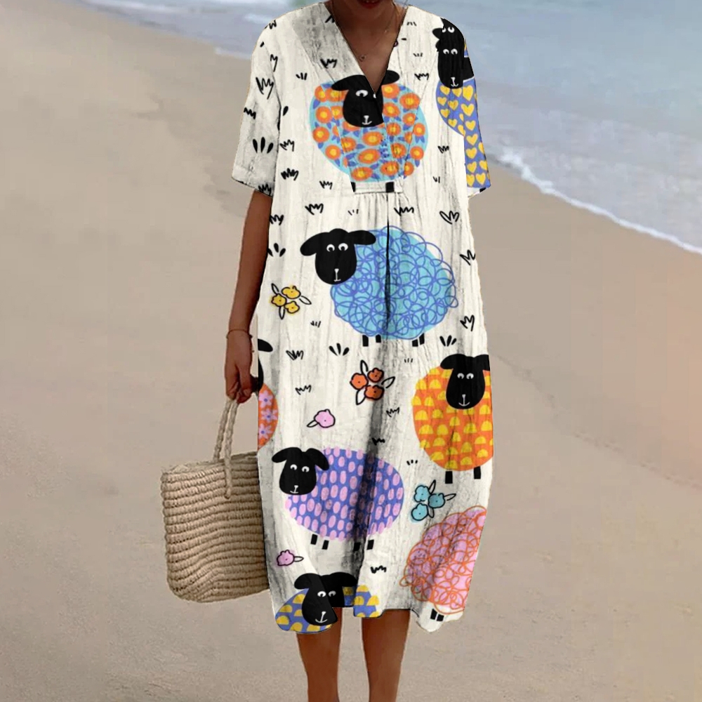 Women's Retro Farm Sheep Pattern Dress