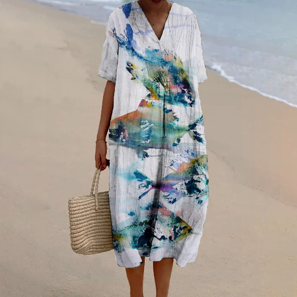 Women's  Fish Art Print Flowy Dress