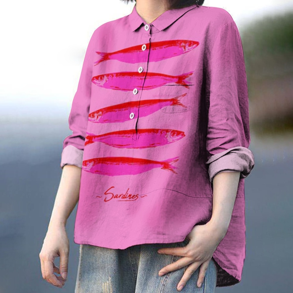 Women's Sardine Print Flowy Linen Dress