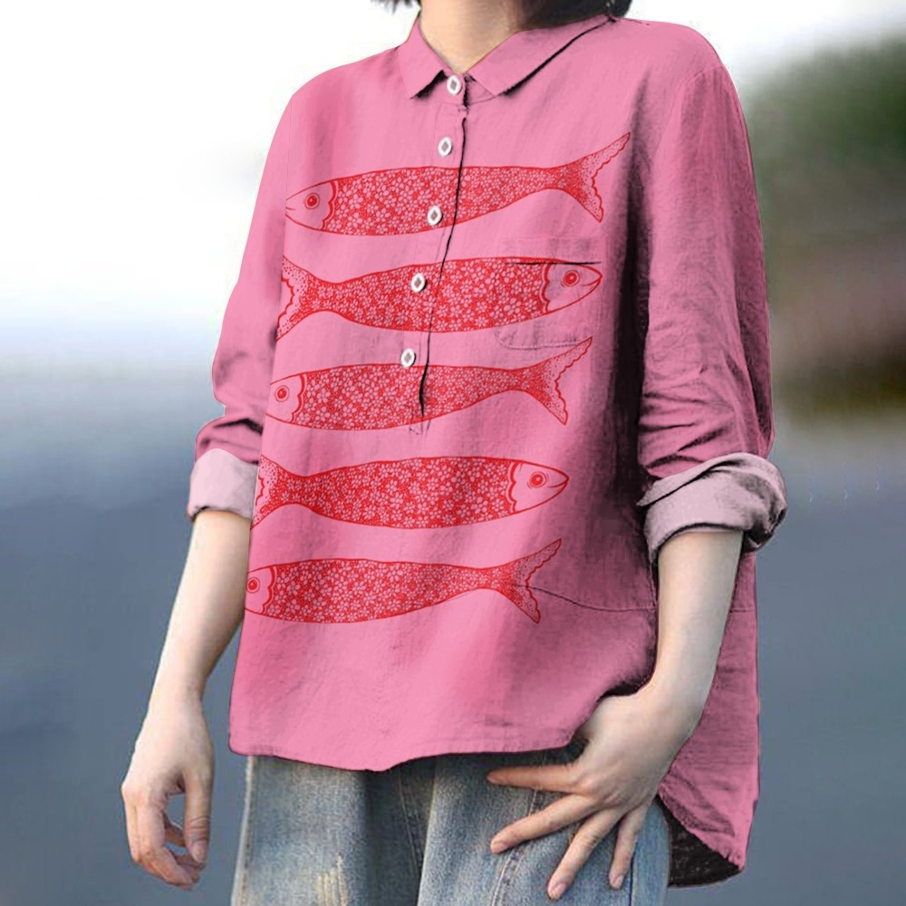 Women's Casual Vintage Fish Printed Cotton And Linen Pants