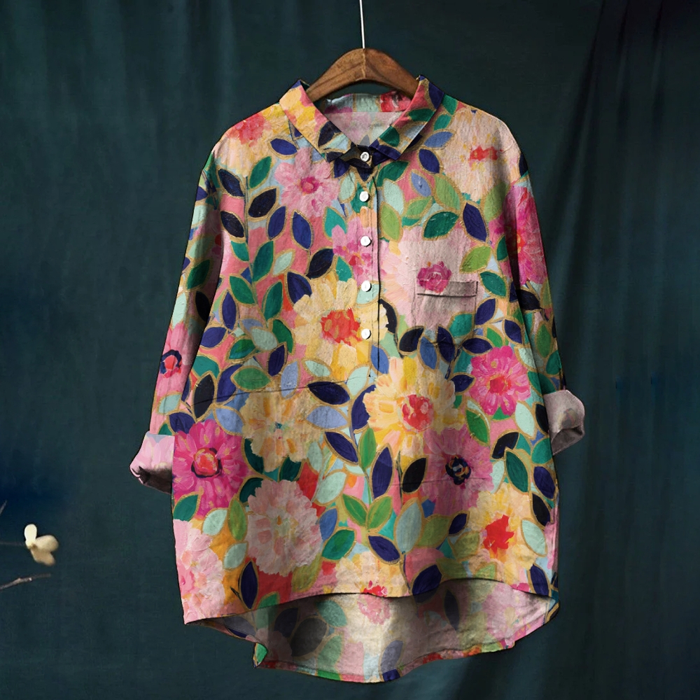 Women's Flower Colorblock Art Print Casual Shirt