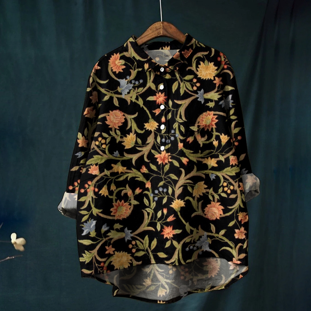 Women's Vintage Flower Print Casual Shirt