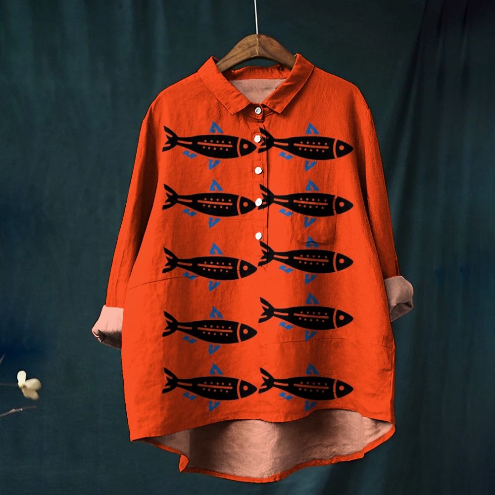 Women's Sardine Print Casual Shirt