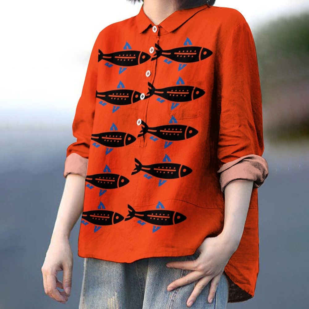 Women's Sardine Print Casual Shirt