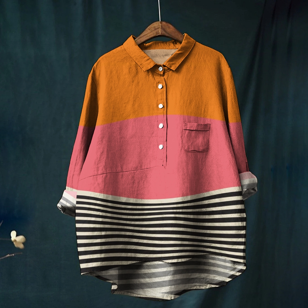 Women's Abstract Print Casual Cotton And Linen Shirt