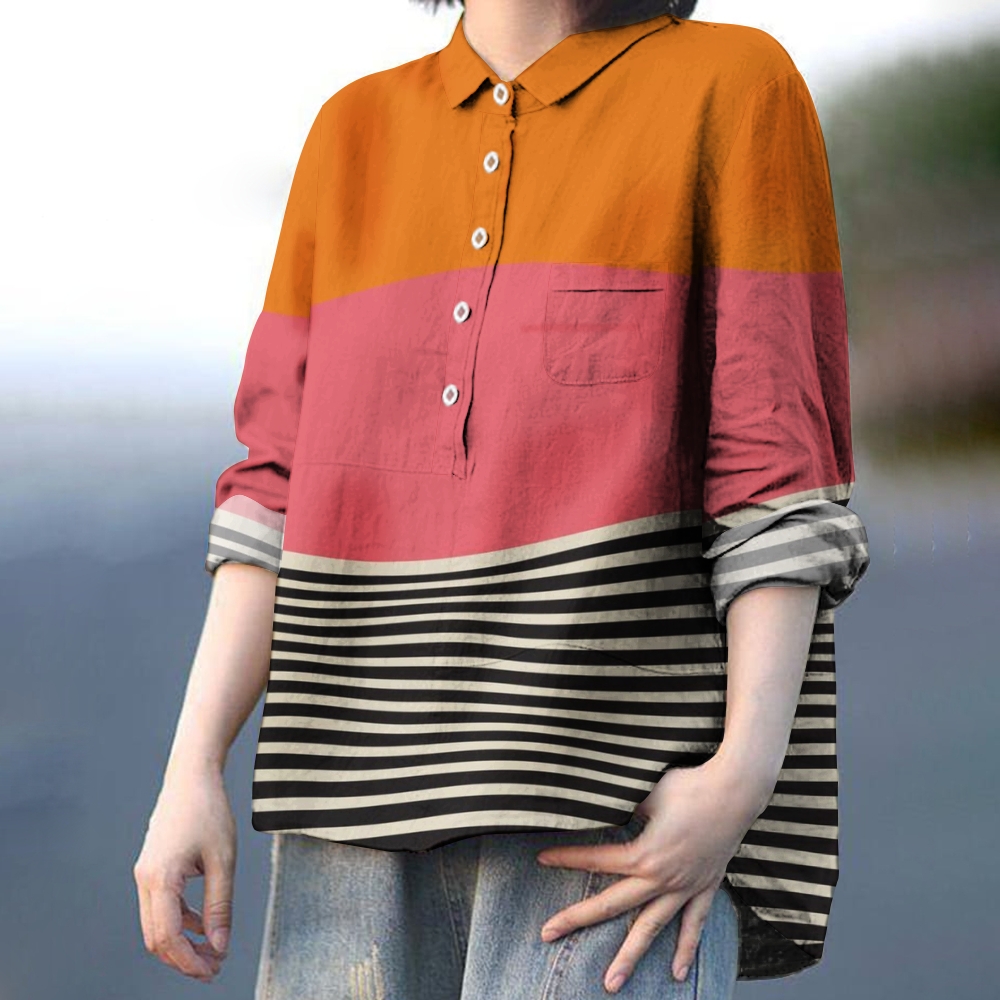 Women's Abstract Print Casual Cotton And Linen Shirt