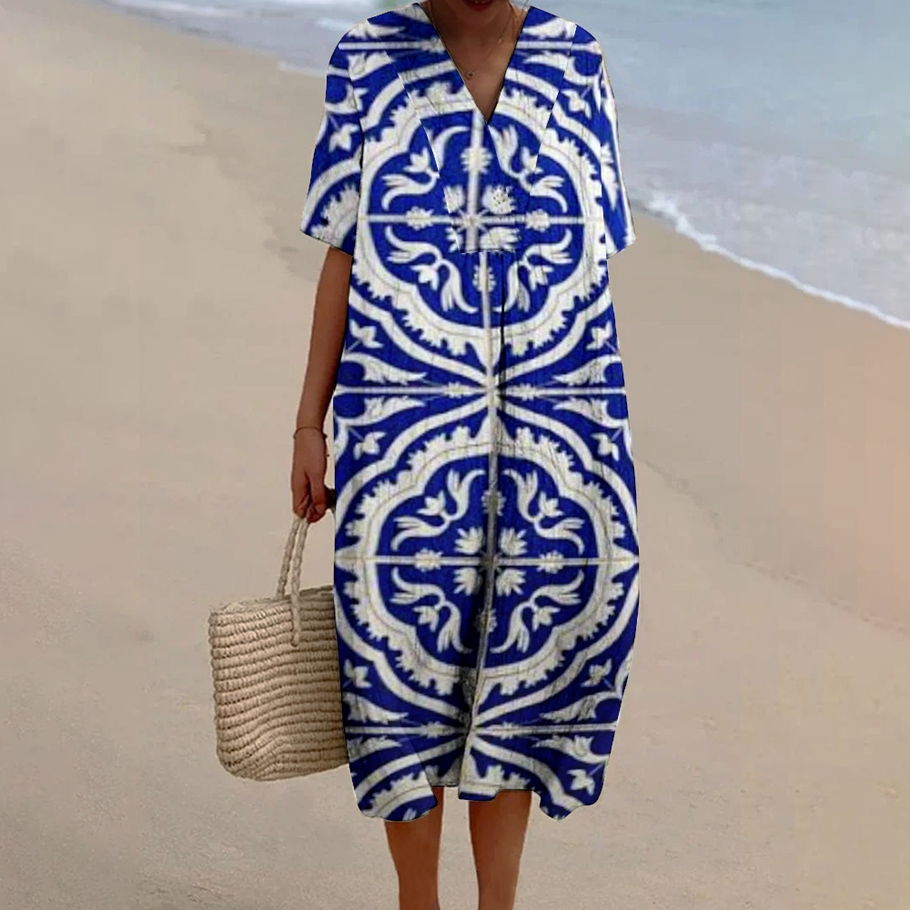 Women's Abstract Print Flowy Linen Dress