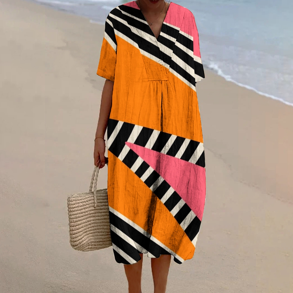 Women's Abstract Print Flowy Linen Dress