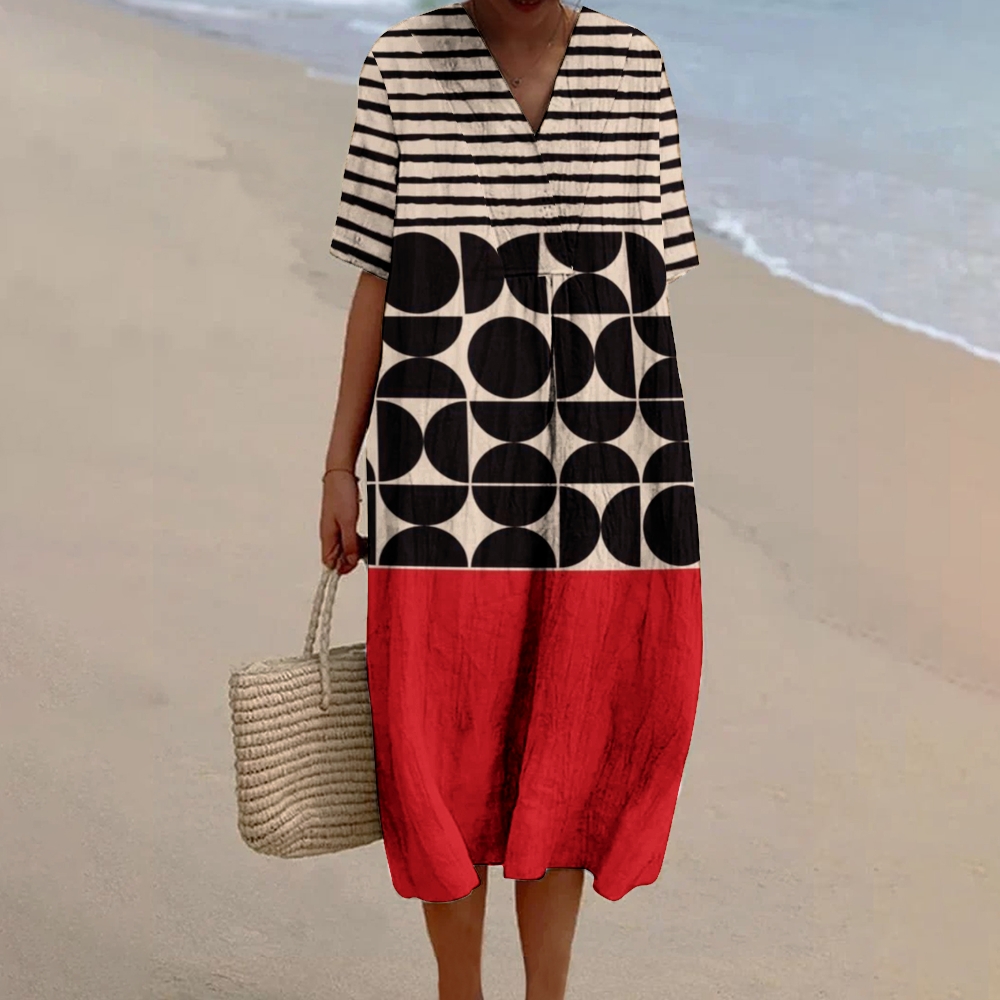 Women's Abstract Print Flowy Linen Dress