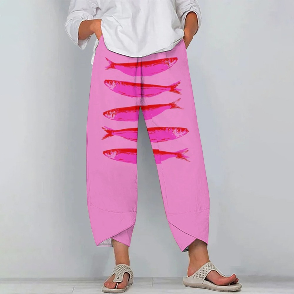 Women's Casual Printed Cotton And Linen Pants 2408000890