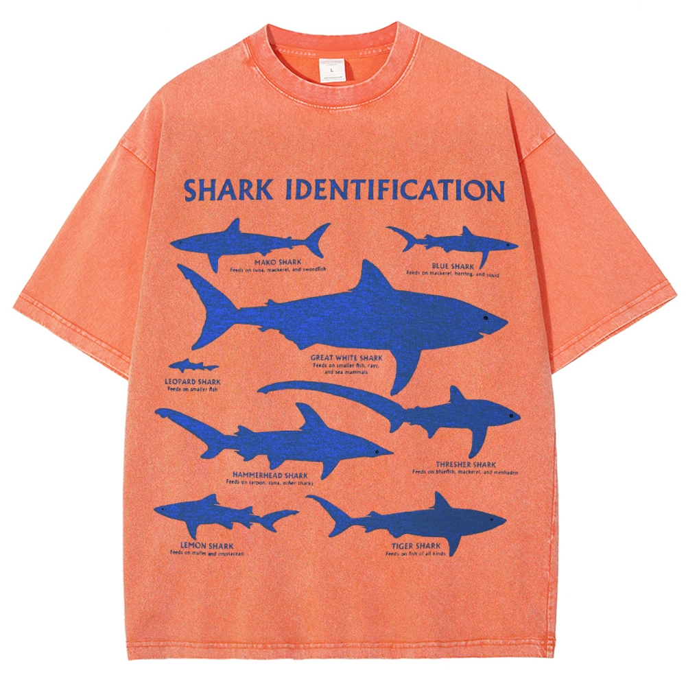 Unisex Washed Shark Identification Print T-shirt