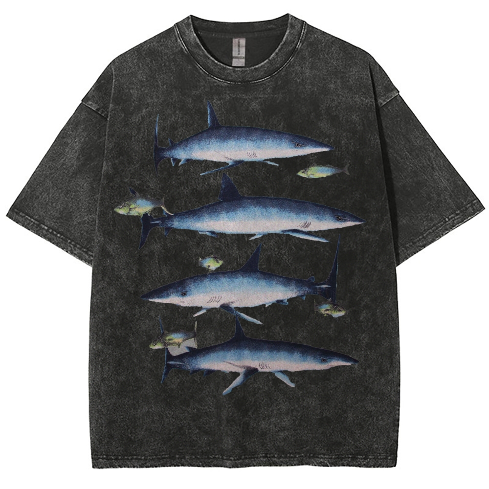 Unisex Washed Shark Print T-shirt