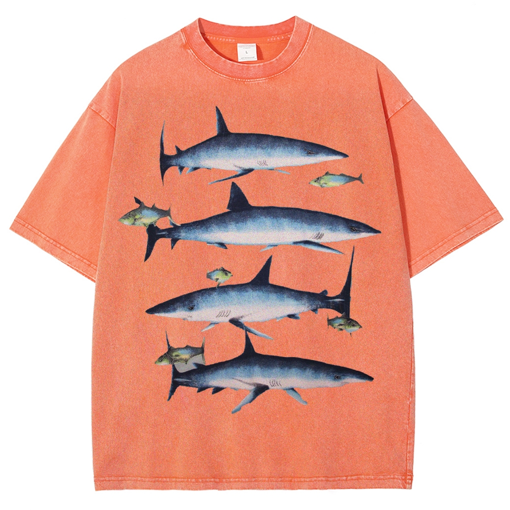 Unisex Washed Shark Print T-shirt