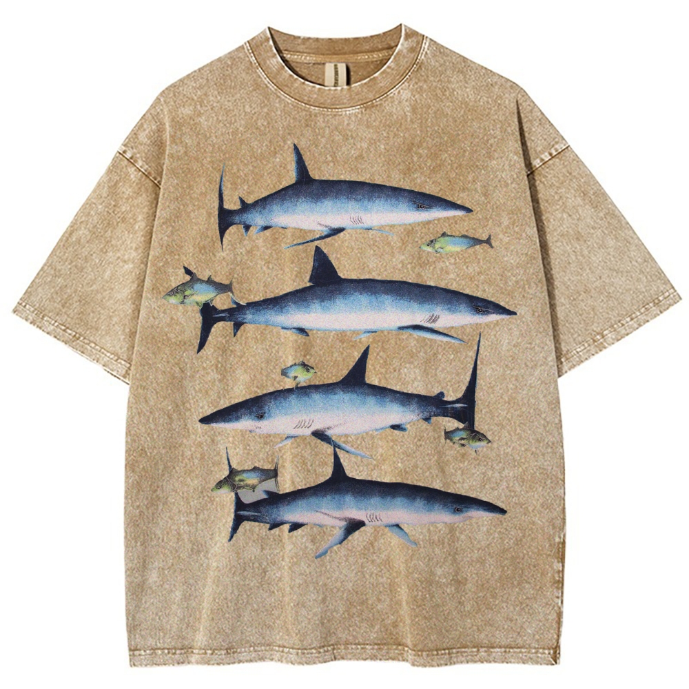 Unisex Washed Shark Print T-shirt