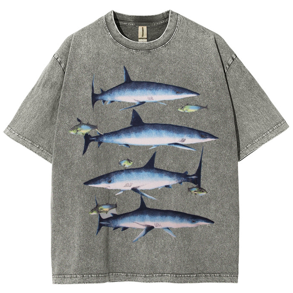 Unisex Washed Shark Print T-shirt