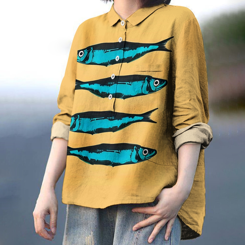 Women's Sardine Print Casual   Shirt
