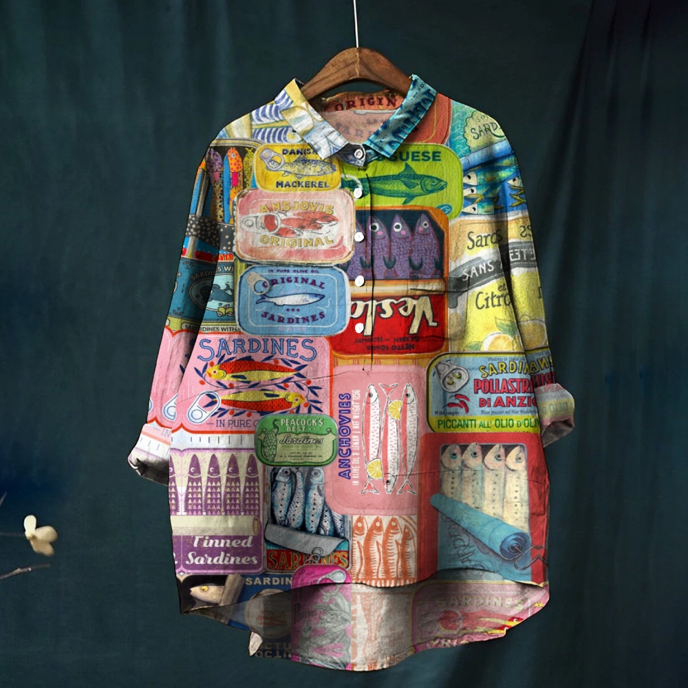 Women's Canned Lemon Fish Print Casual Shirt