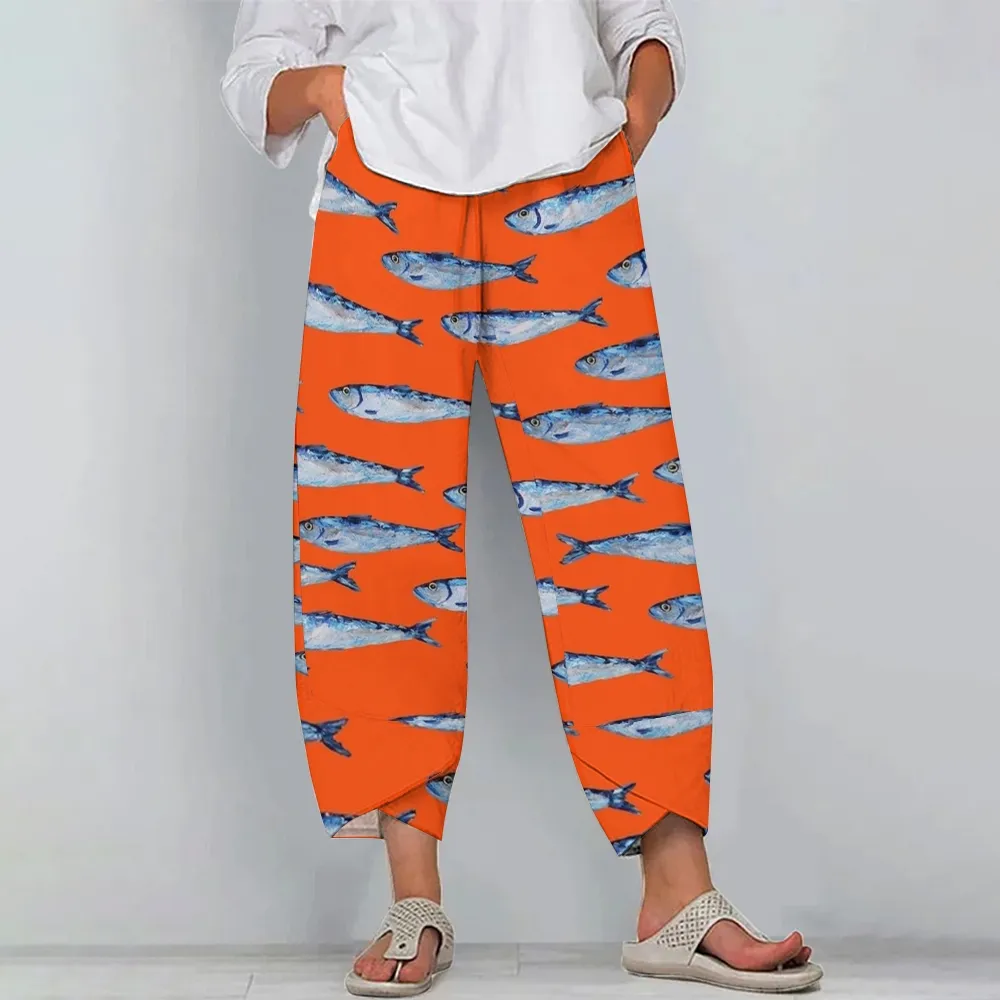 Women's Sardines Printed Shirt & Pants Two-piece Set