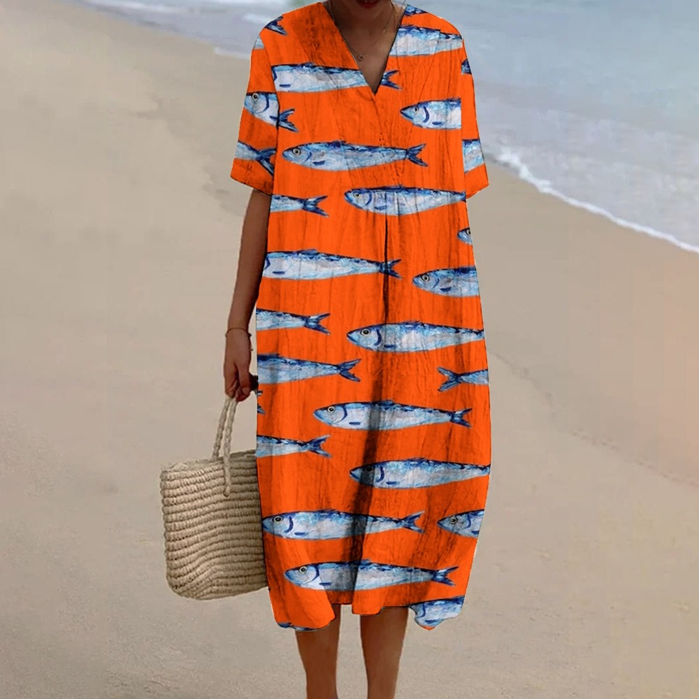 Women's Casual Sardines Printed Cotton And Linen Pants