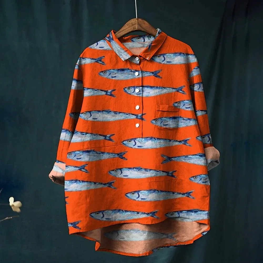 Women's Sardines Printed Shirt & Pants Two-piece Set