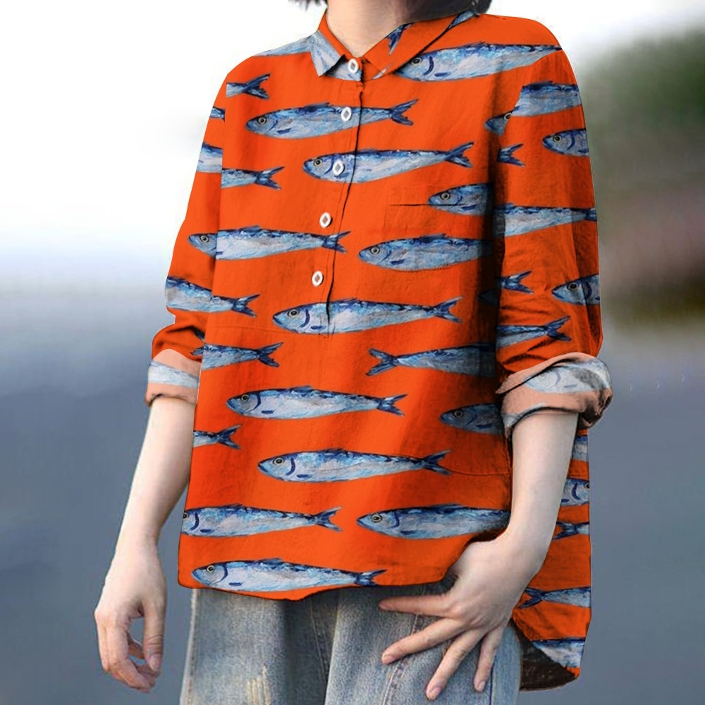 Women's Casual Sardines Printed Cotton And Linen Pants