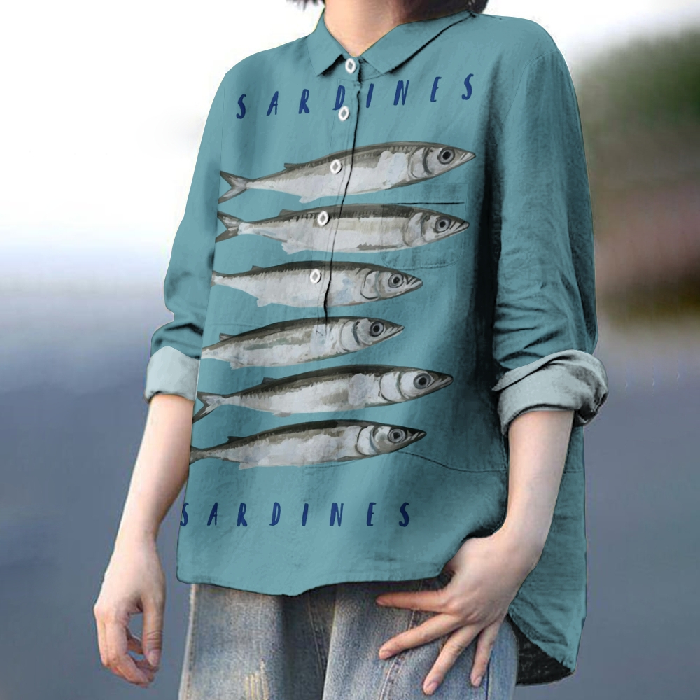 Women's Sardine Print Casual Shirt