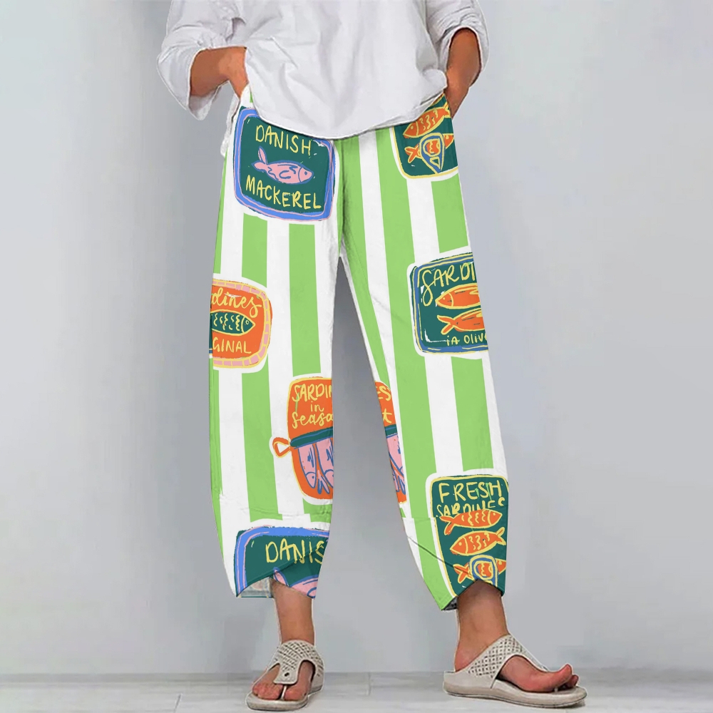 Women's Casual Canned Sardines Printed Pants