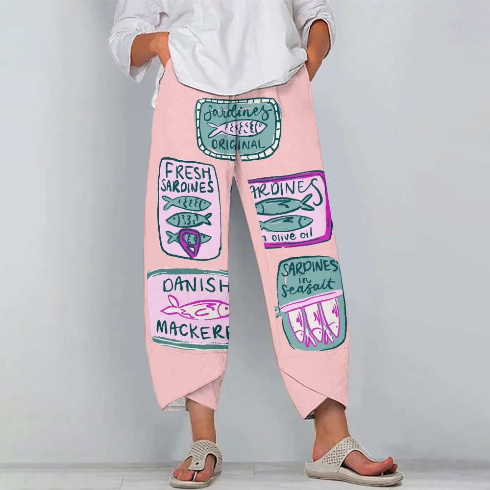 Women's Casual Canned Sardines Printed Pants