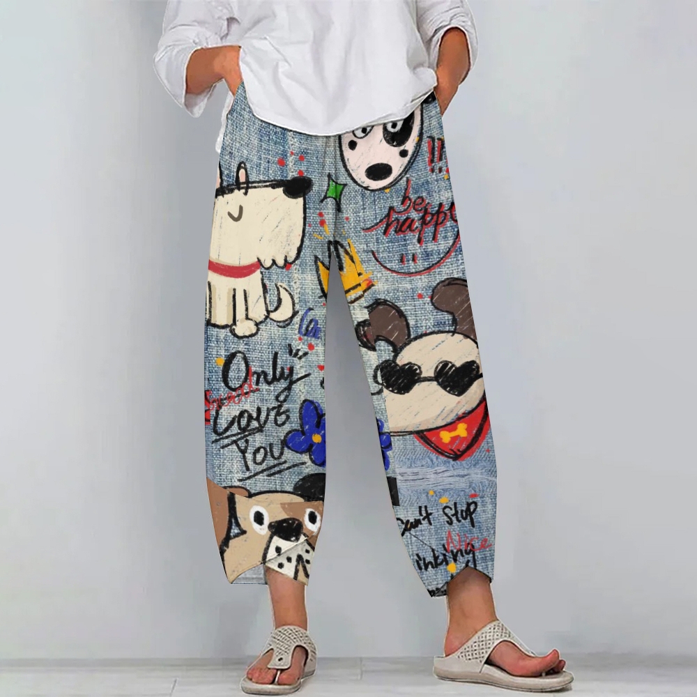 Women's Casual Cartoon Dog Printed   Pants