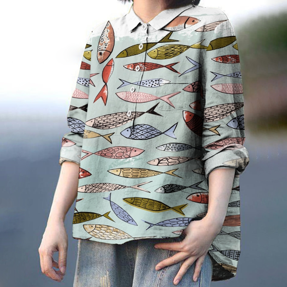 Women's Colorful Fish Print Casual   Shirt