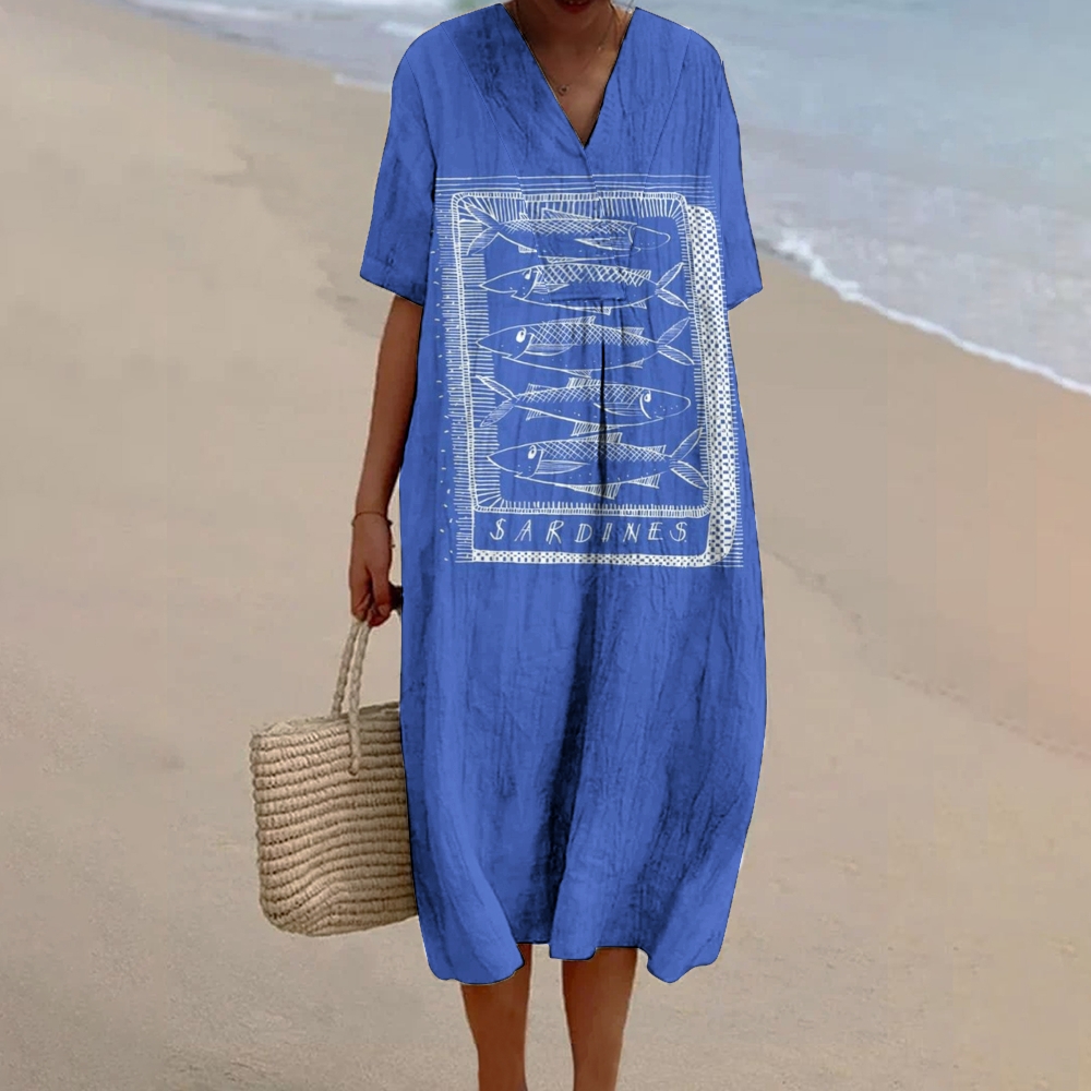 Women's Sardines Print Flowy   Dress