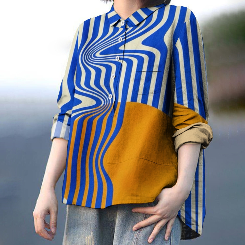 Women's Vintage Abstract Art Print Casual Cotton And Linen Shirt
